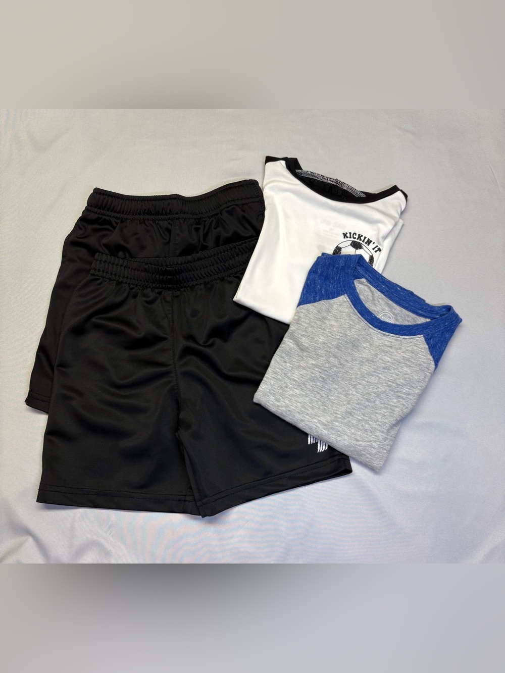 Bundle Athletic Works Black Kids Shorts with White and gray shirts